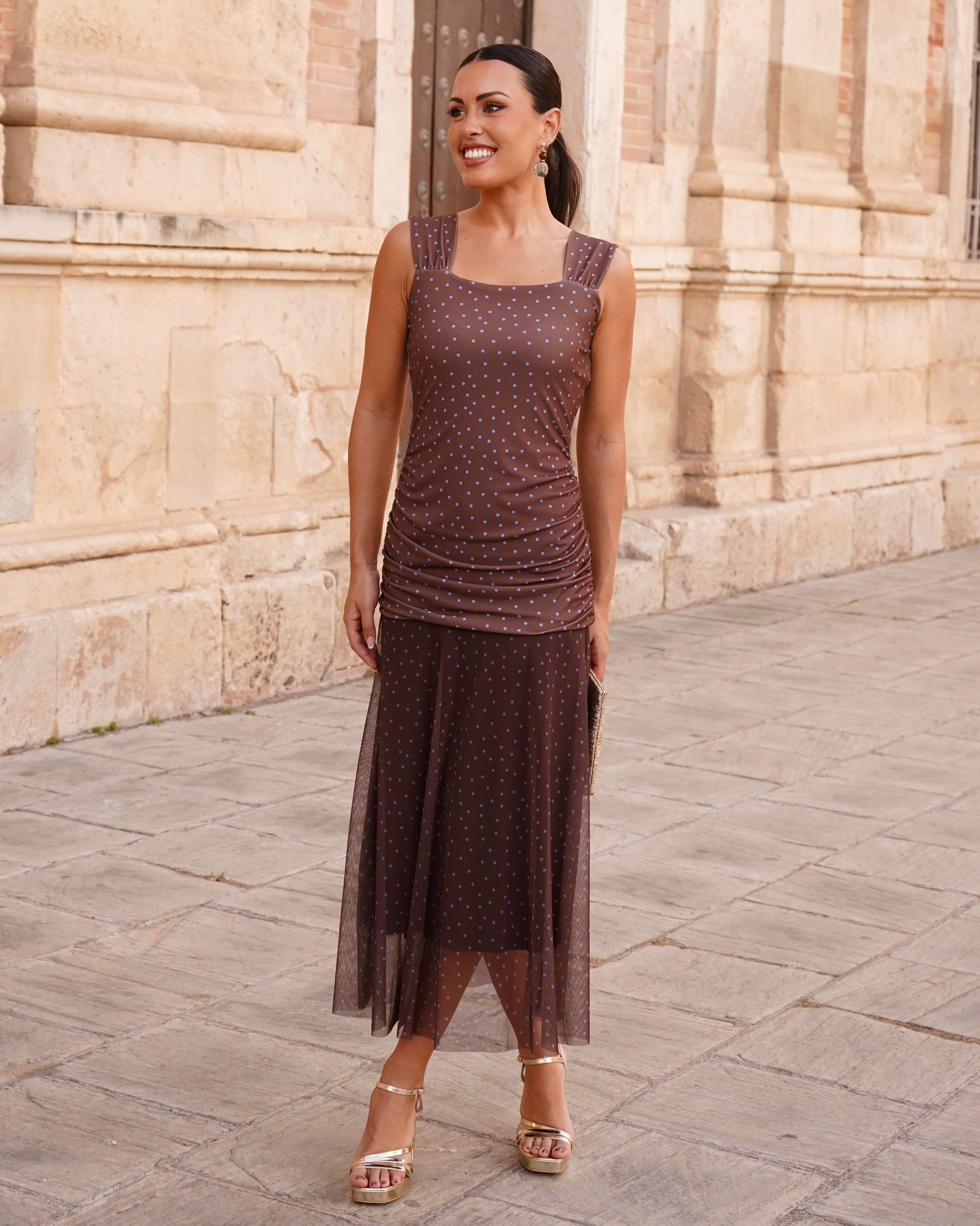 Vestido Salomé Chocolate/Celeste