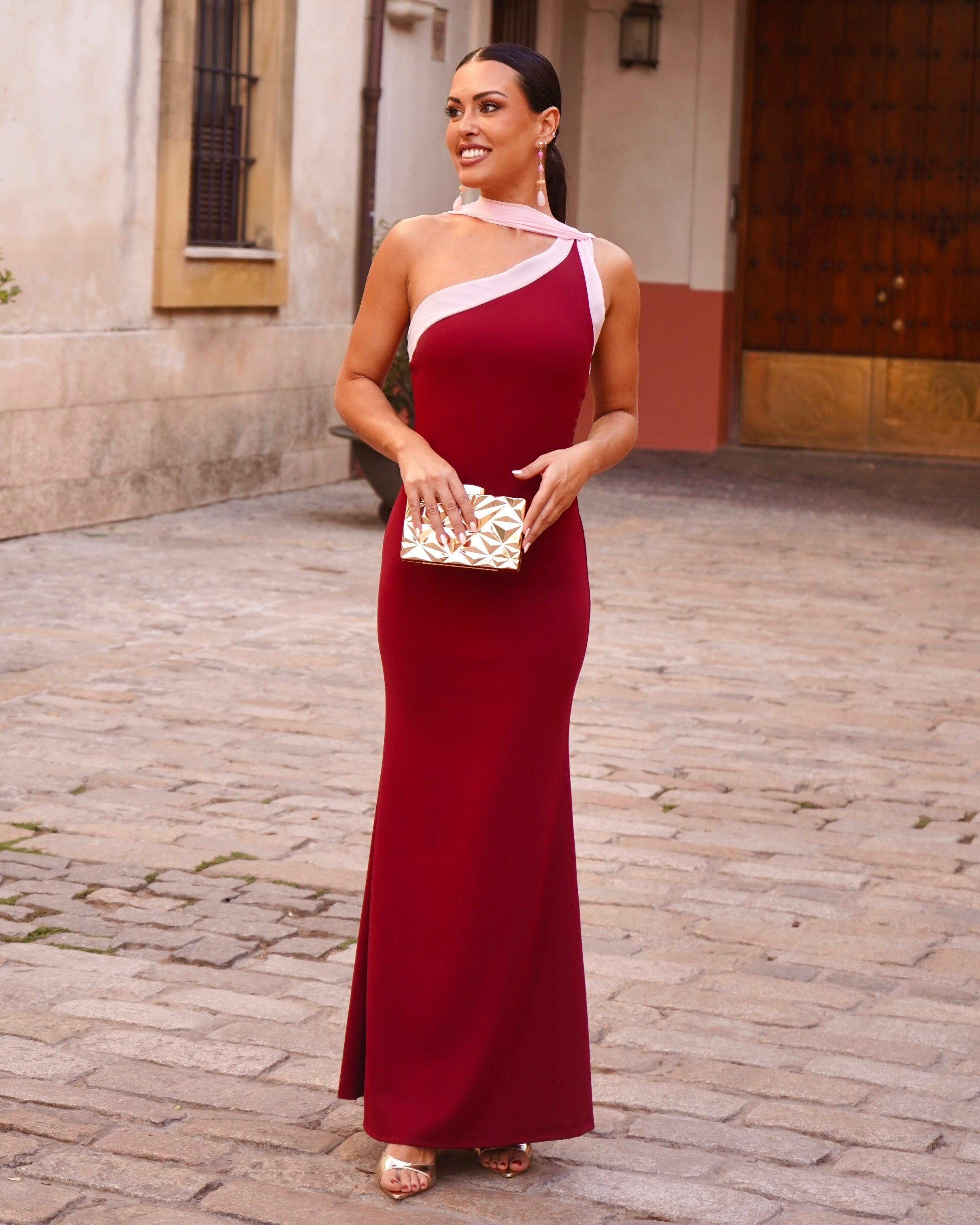 Vestido Odette Burdeos/Rosa
