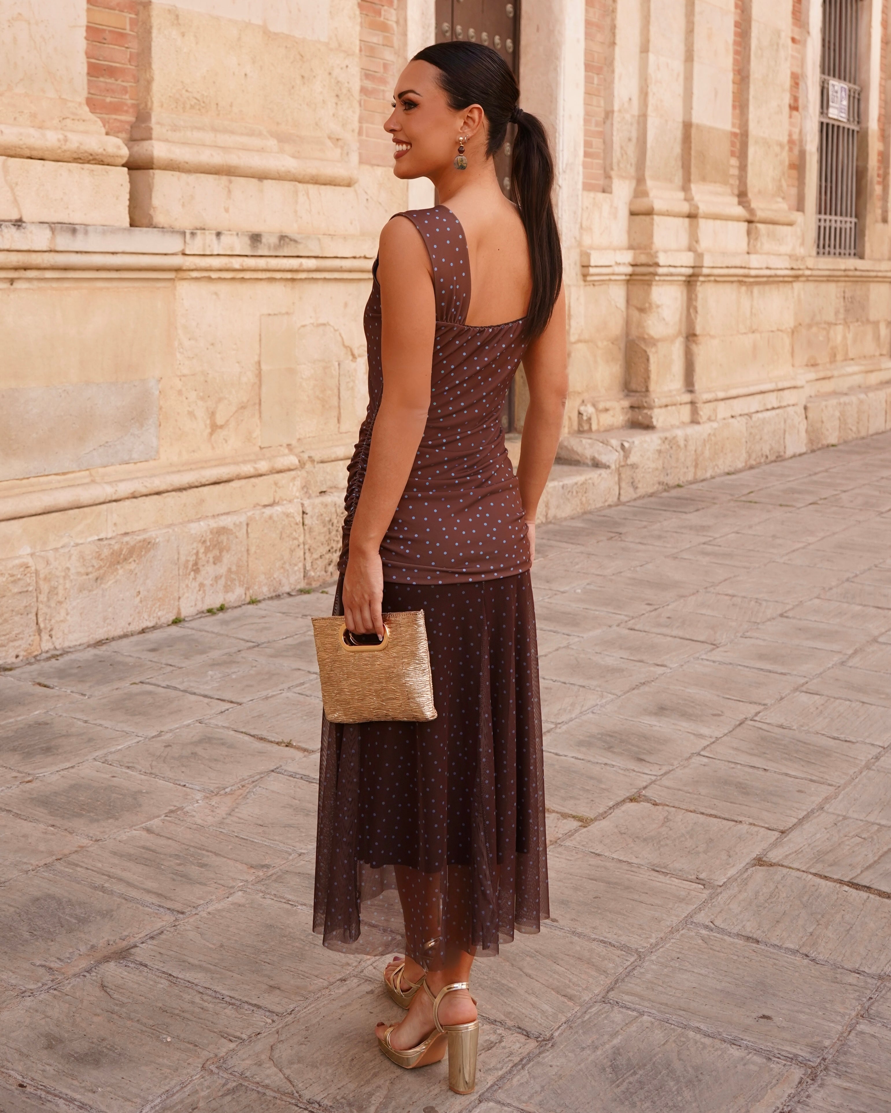 Vestido Salomé Chocolate/Celeste