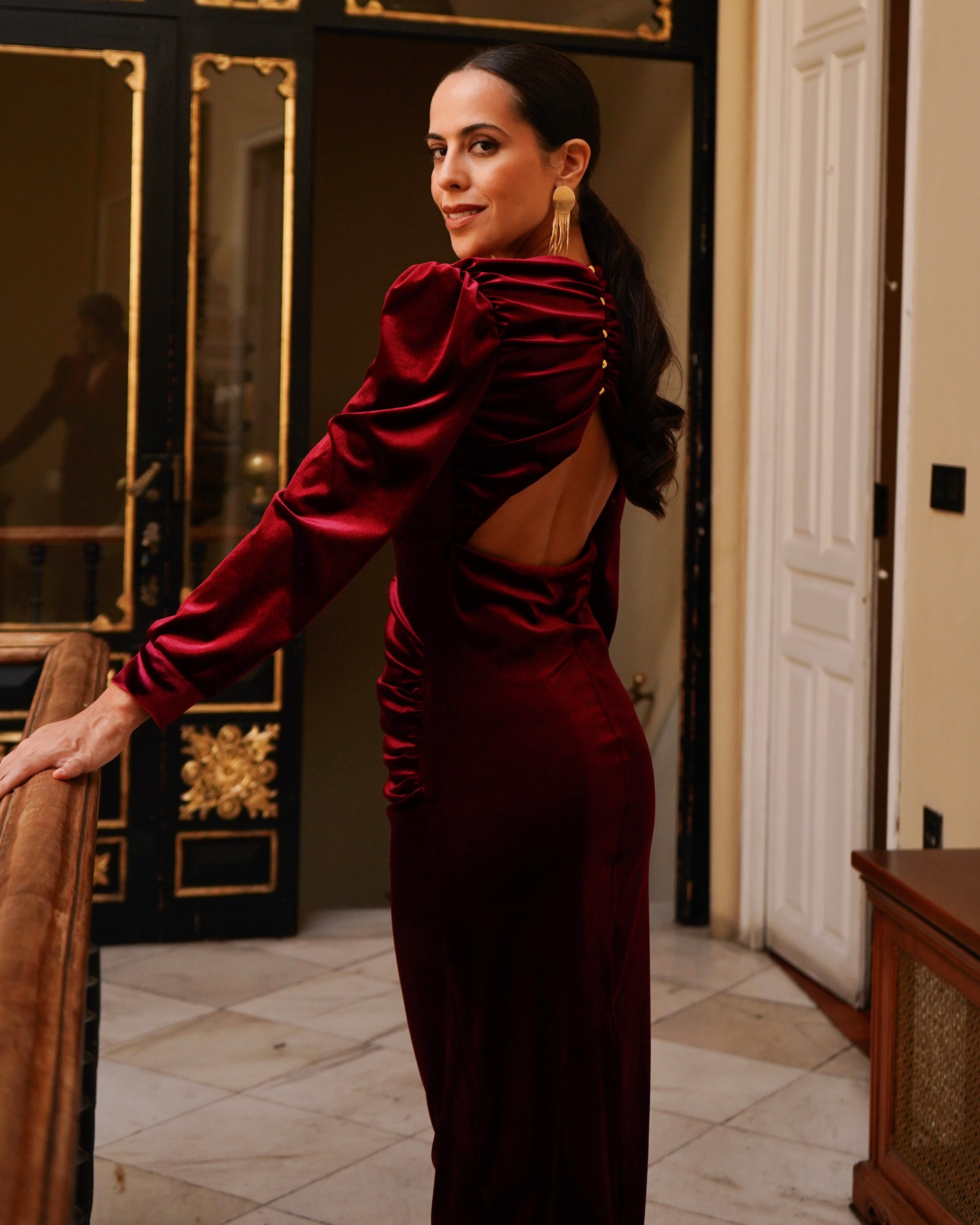 Vestido Isabella Terciopelo Burdeos