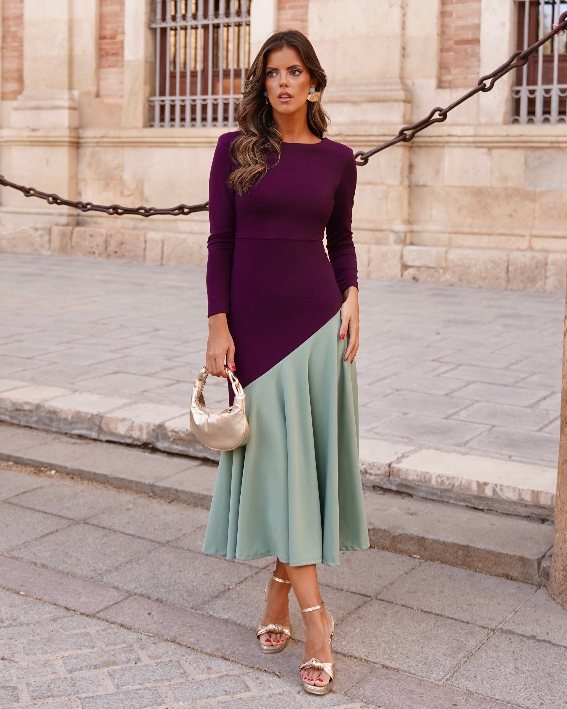 Vestido Estrella Berenjena/Verde Agua
