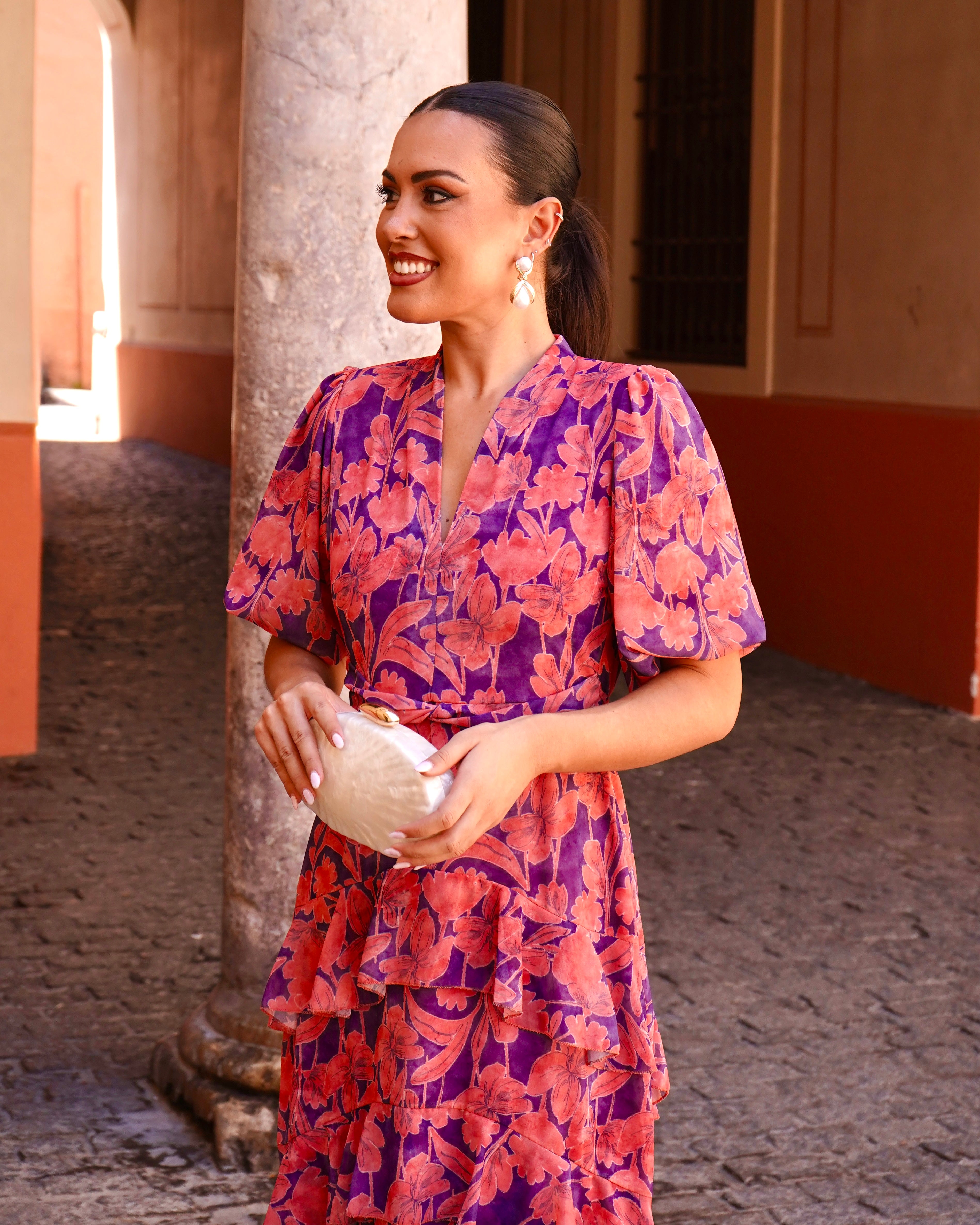 Vestido Graciela Naranja/Morado