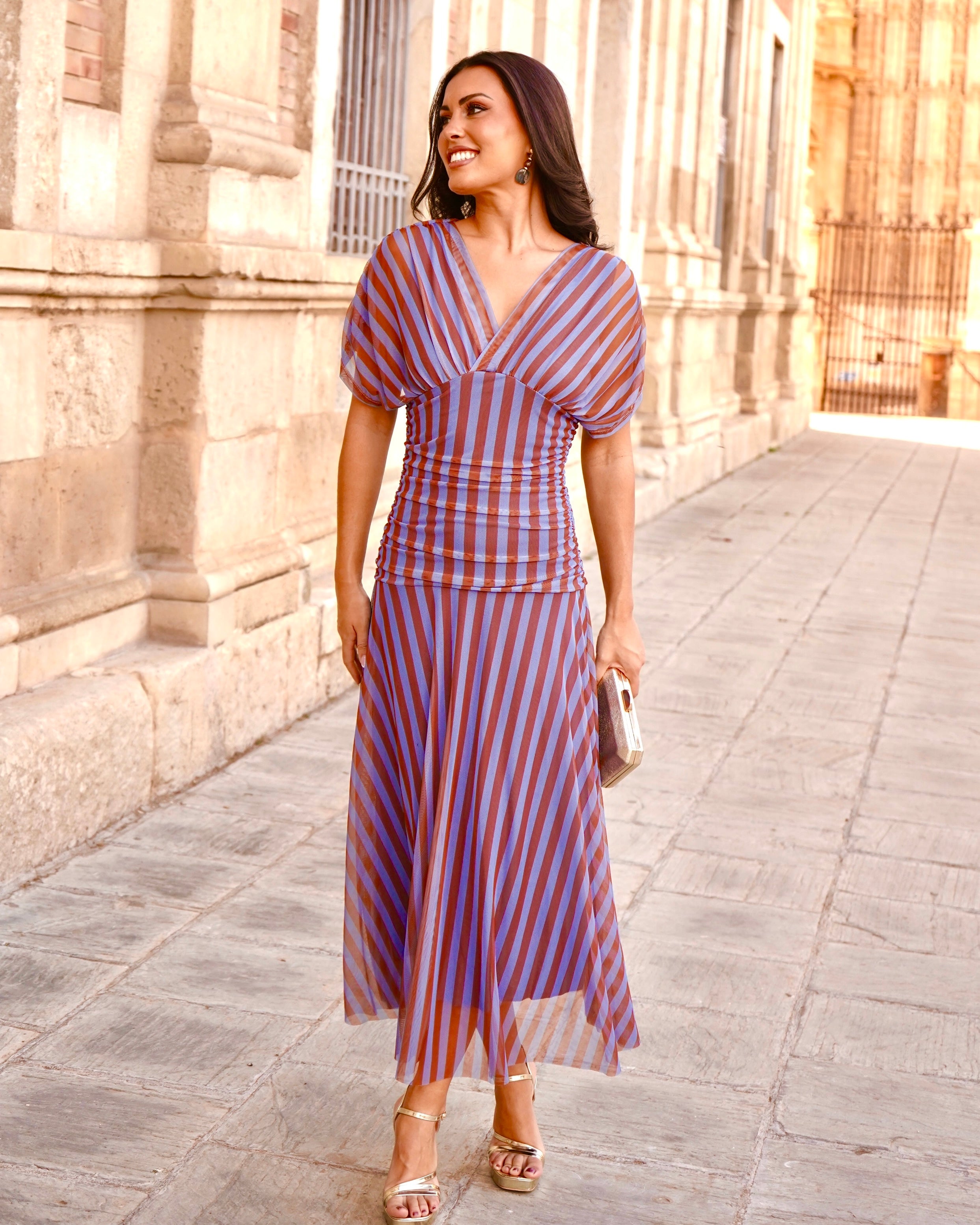 Vestido Grace Azul/Chocolate