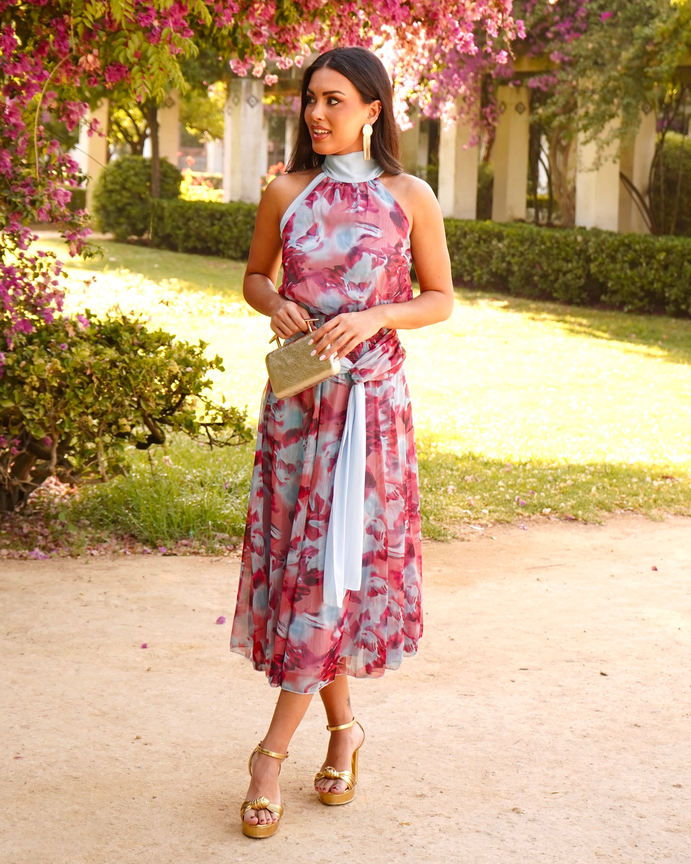 Vestido Margarita Rojizo/Celeste