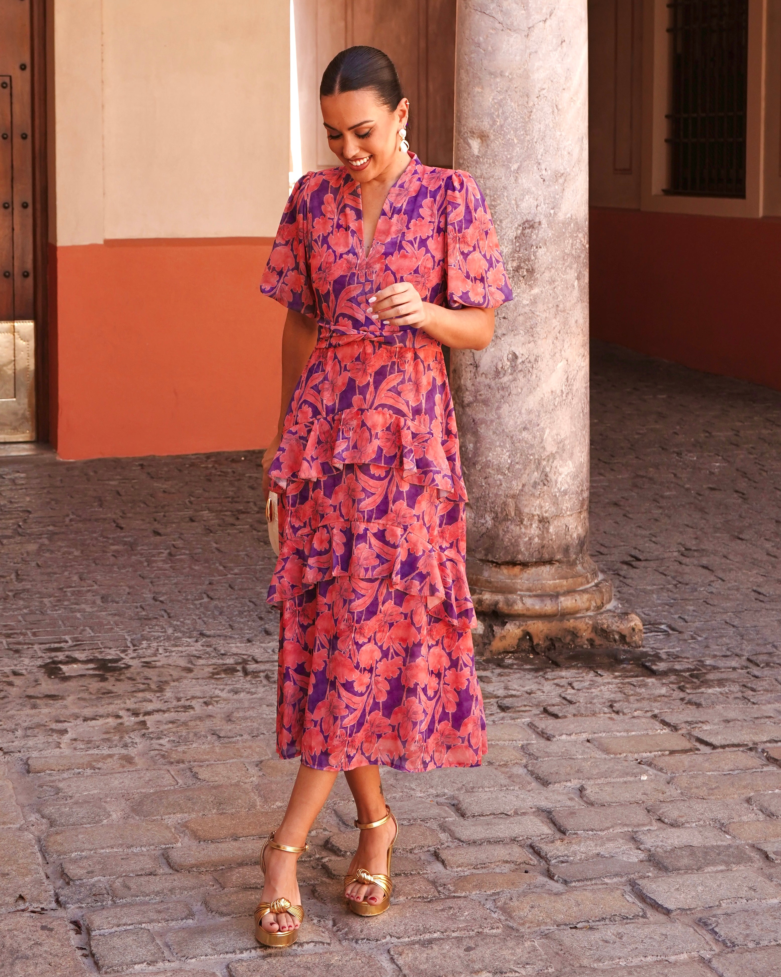 Vestido Graciela Naranja/Morado