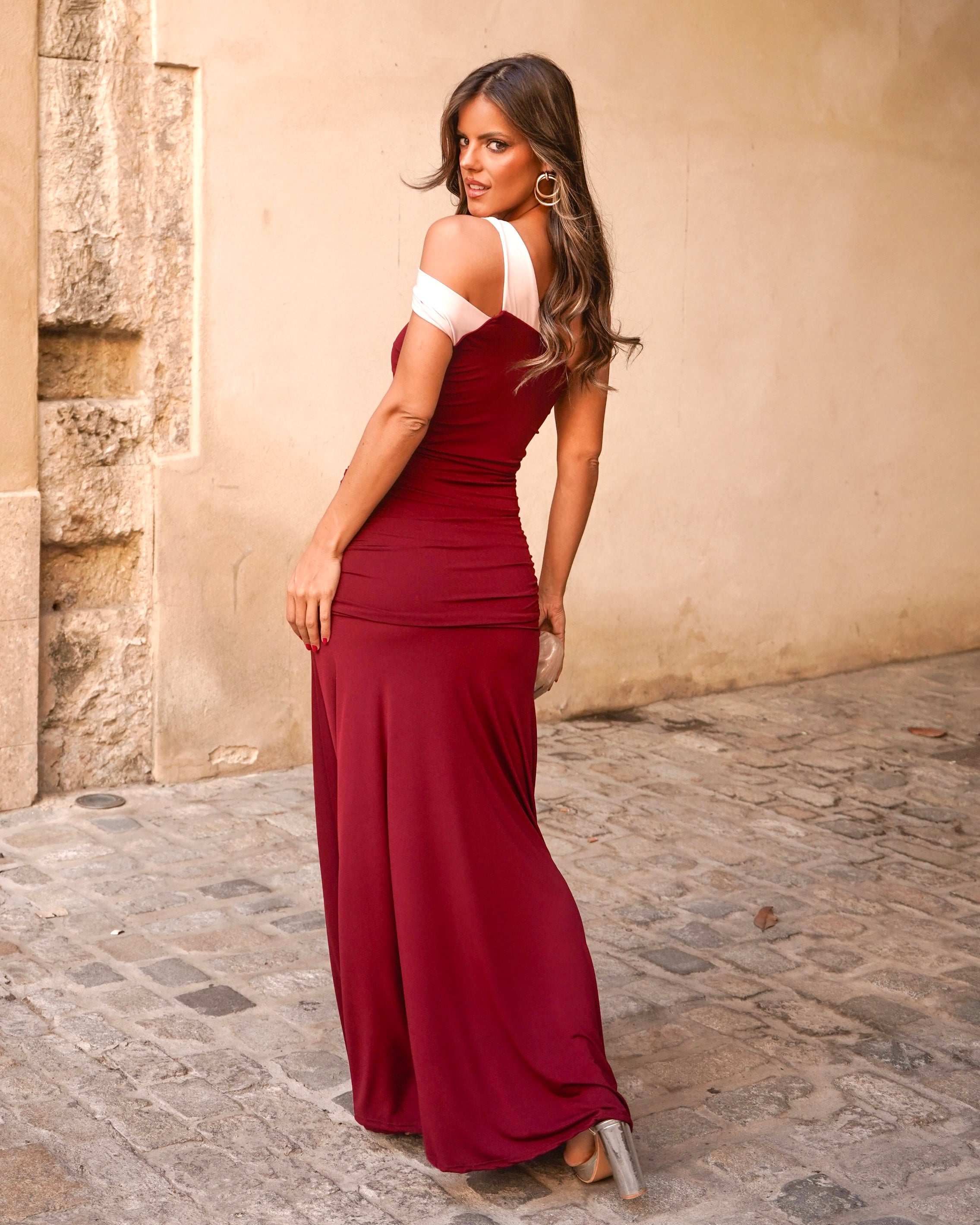 Vestido Brigitte Burdeos/Rosa