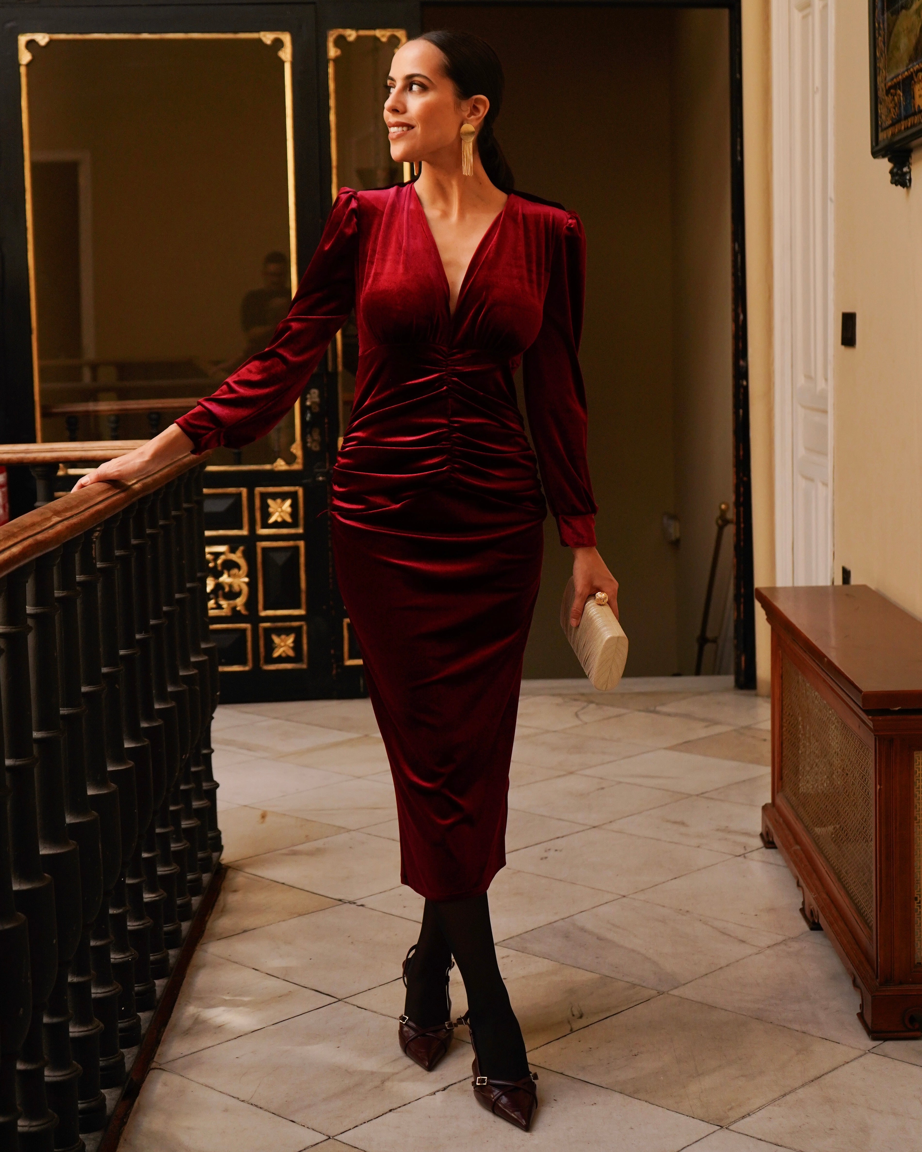 Vestido Isabella Terciopelo Burdeos