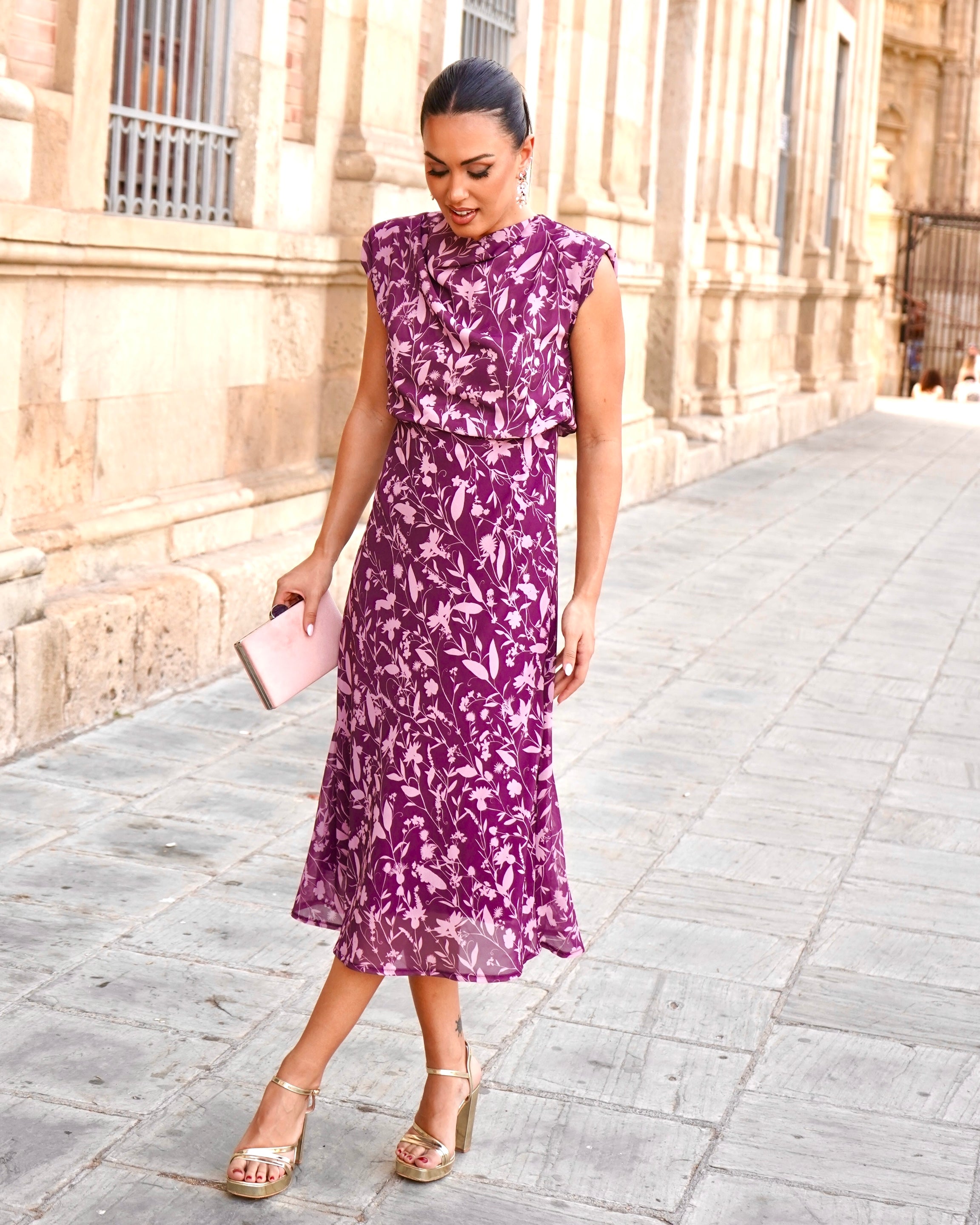 Vestido Sonia Berenjena/Rosa
