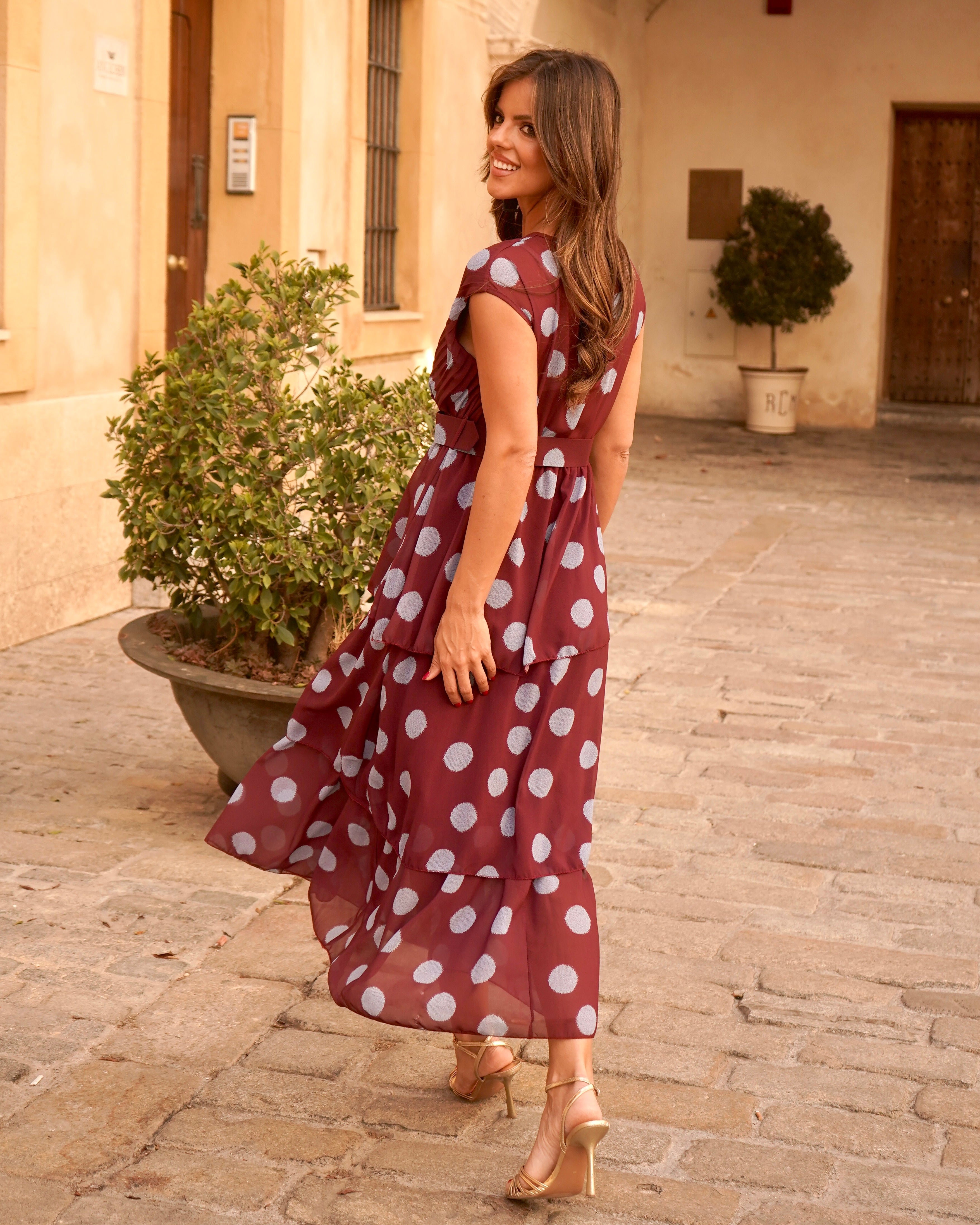 Vestido Virtudes Burdeos/Celeste