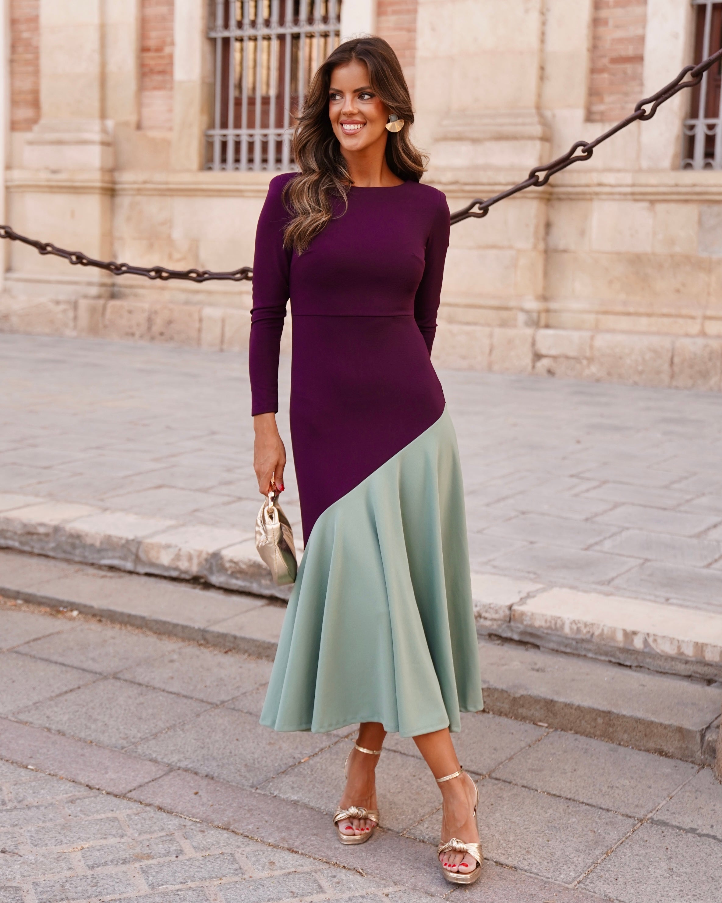 Vestido Estrella Berenjena/Verde Agua