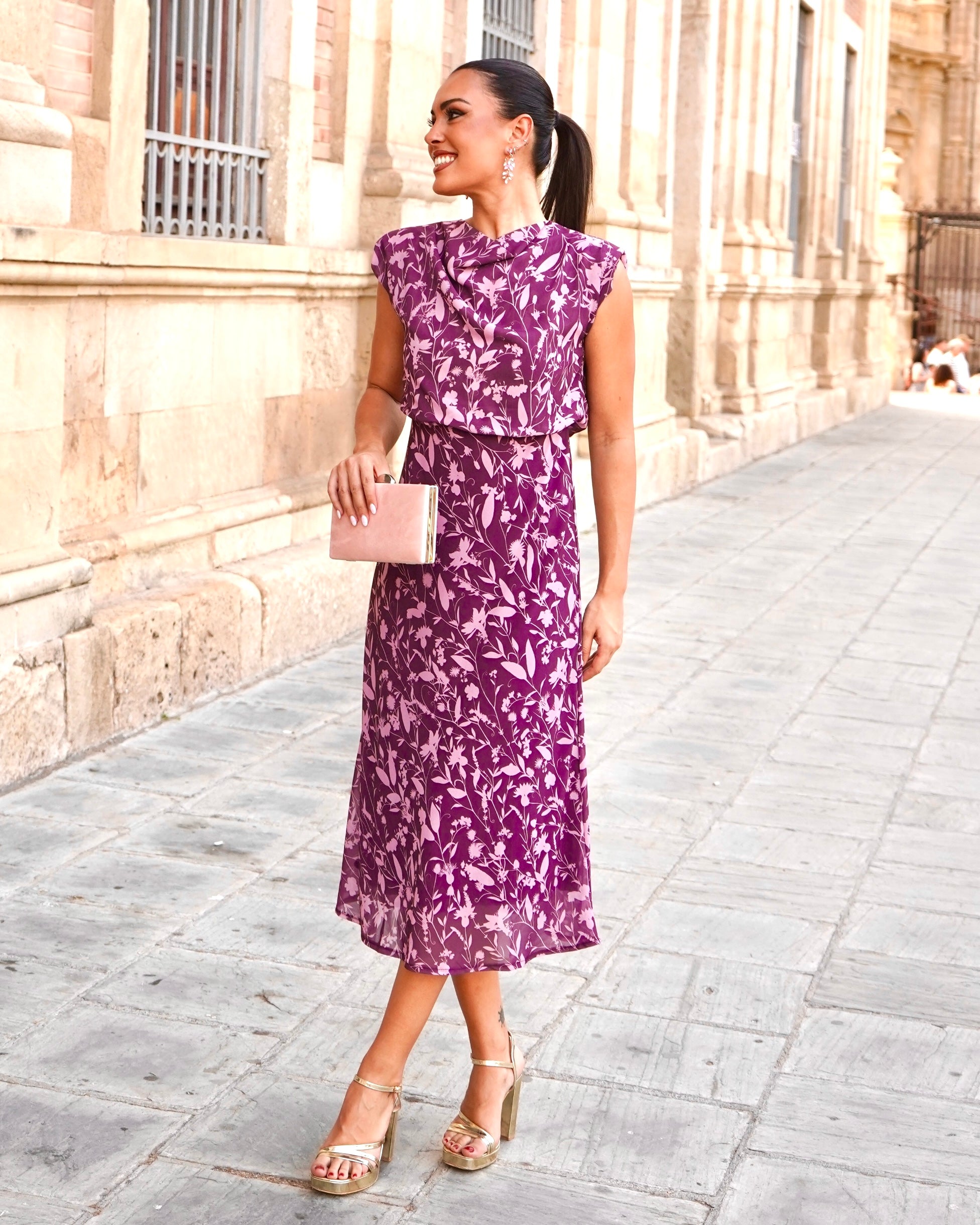 Vestido Sonia Berenjena/Rosa