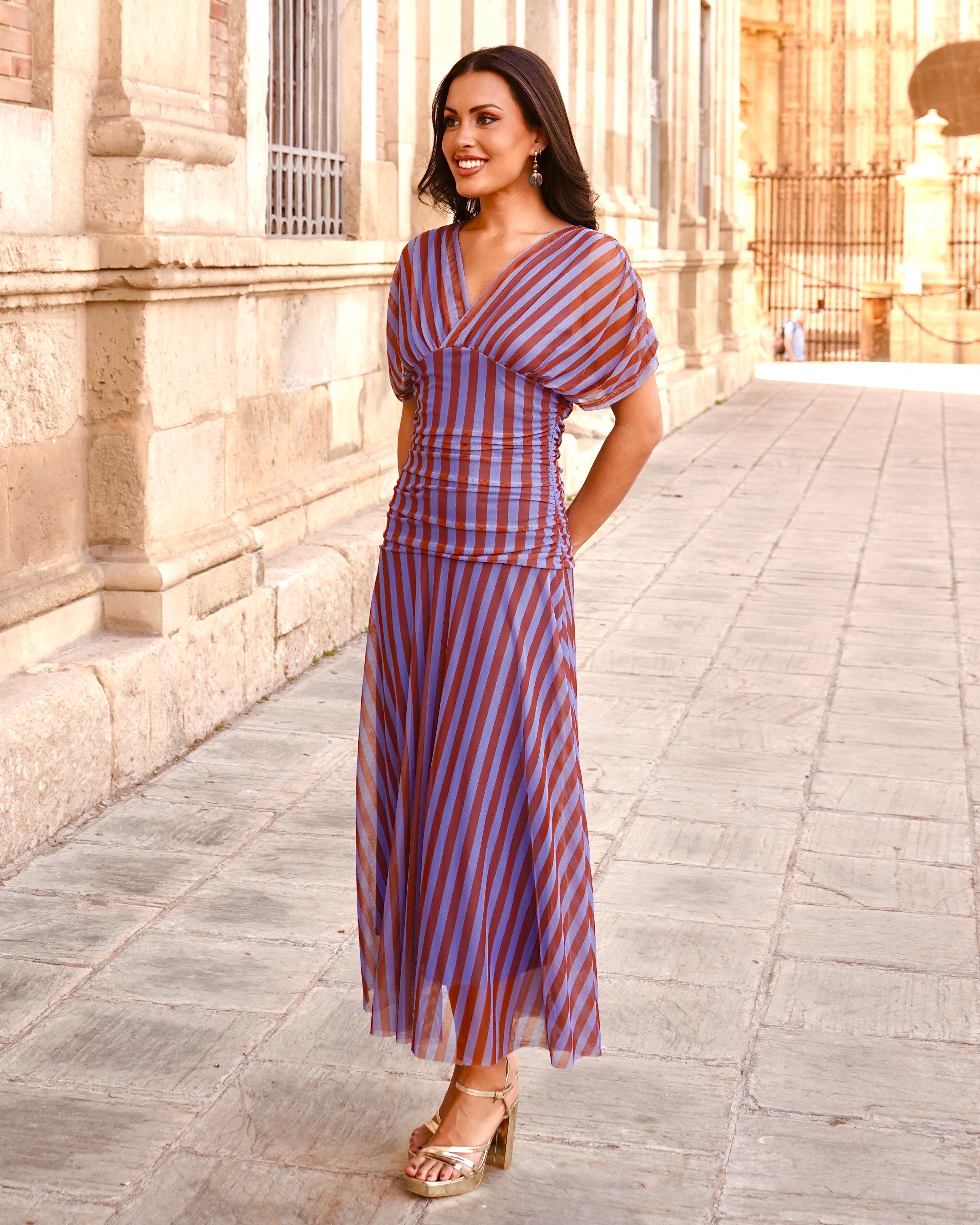 Vestido Grace Azul/Chocolate