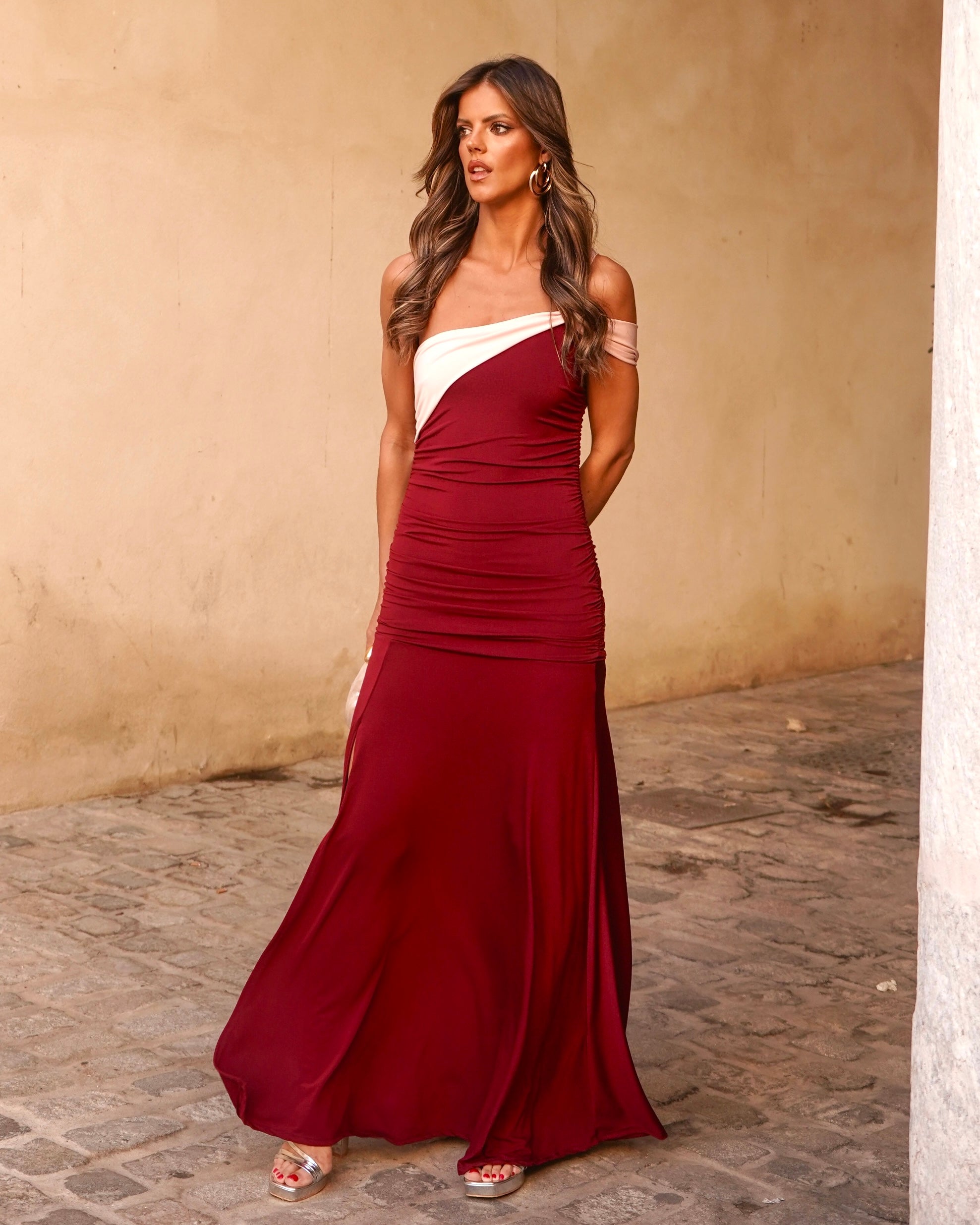 Vestido Brigitte Burdeos/Rosa