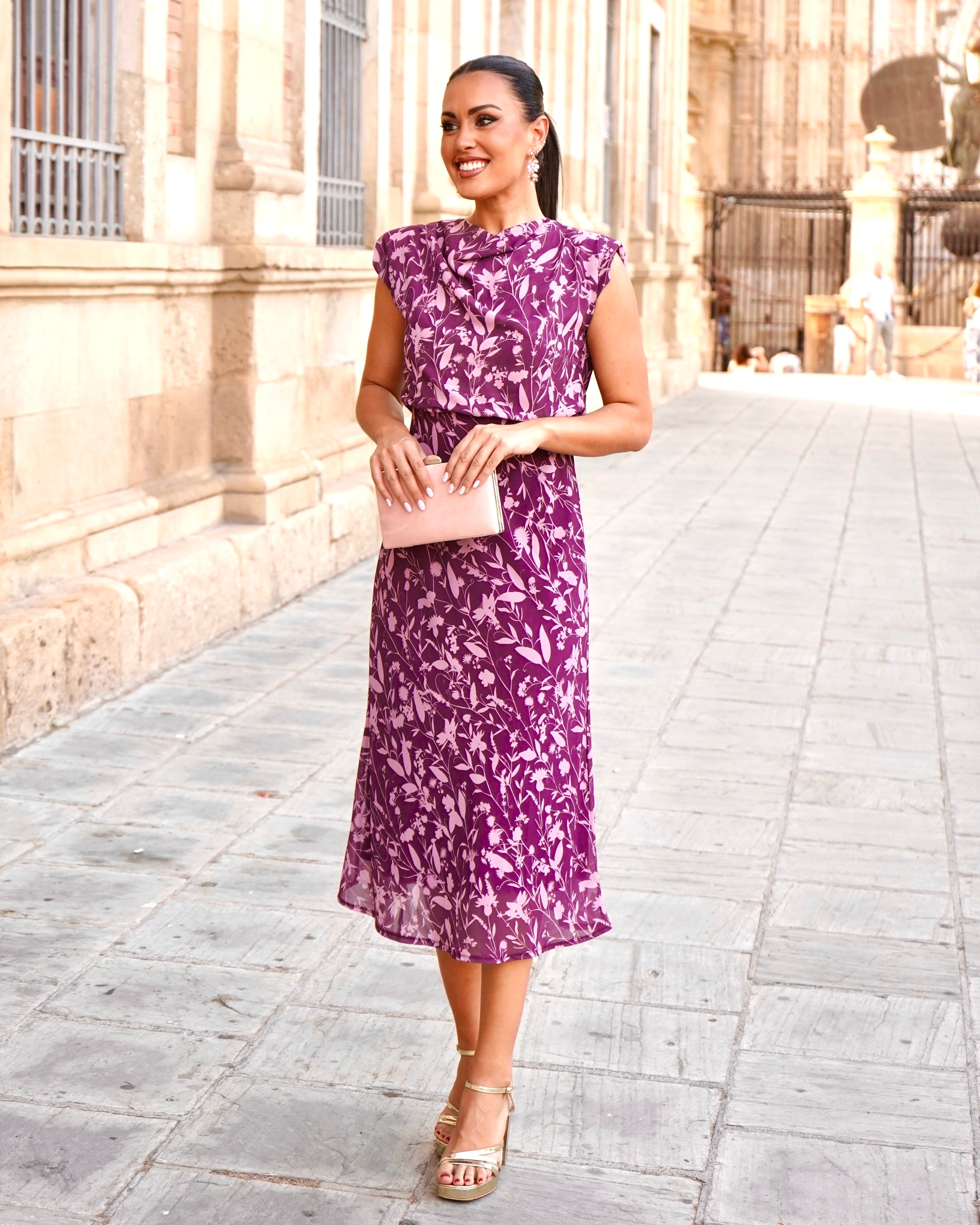 Vestido Sonia Berenjena/Rosa