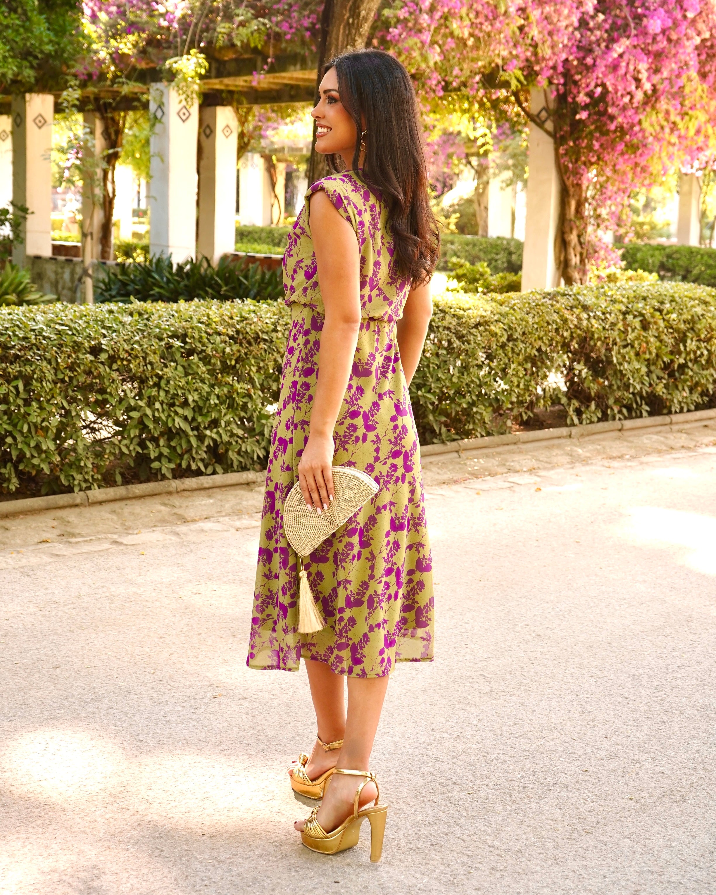 Vestido Sonia Verde/Buganvilla