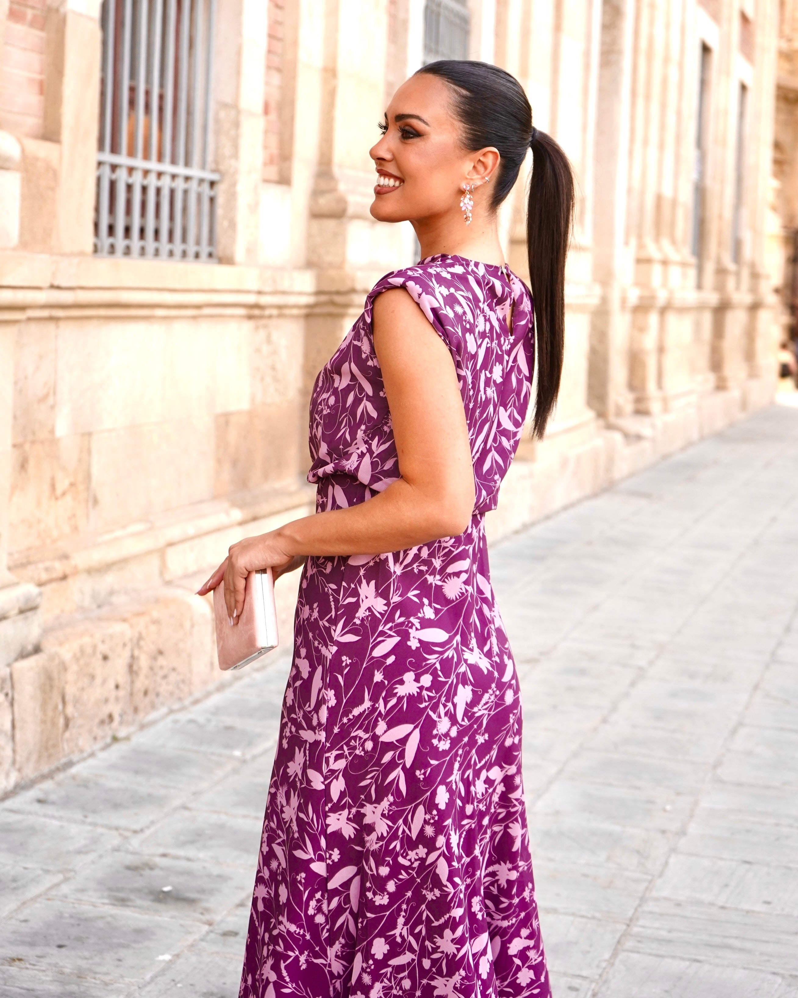 Vestido Sonia Berenjena/Rosa