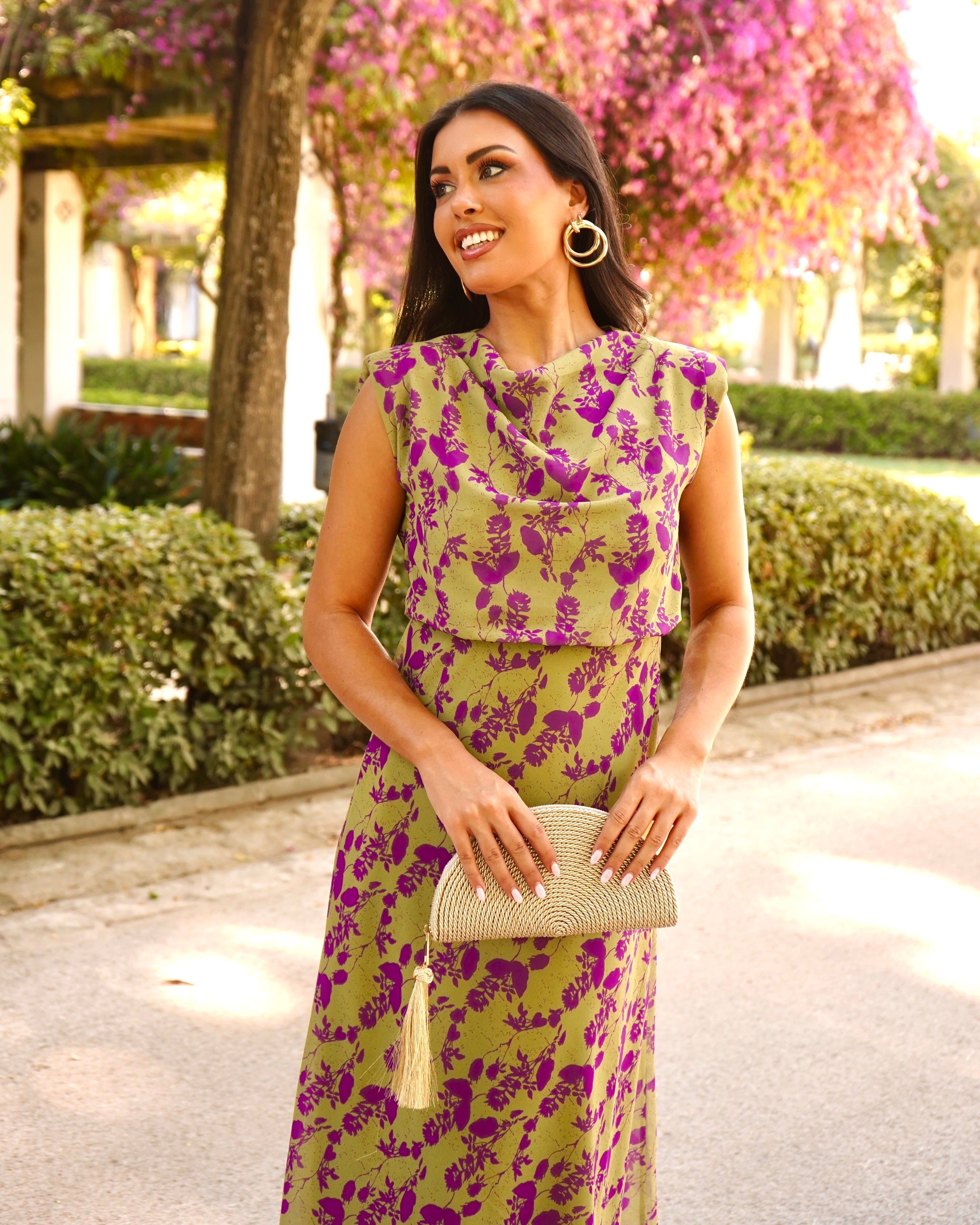 Vestido Sonia Verde/Buganvilla