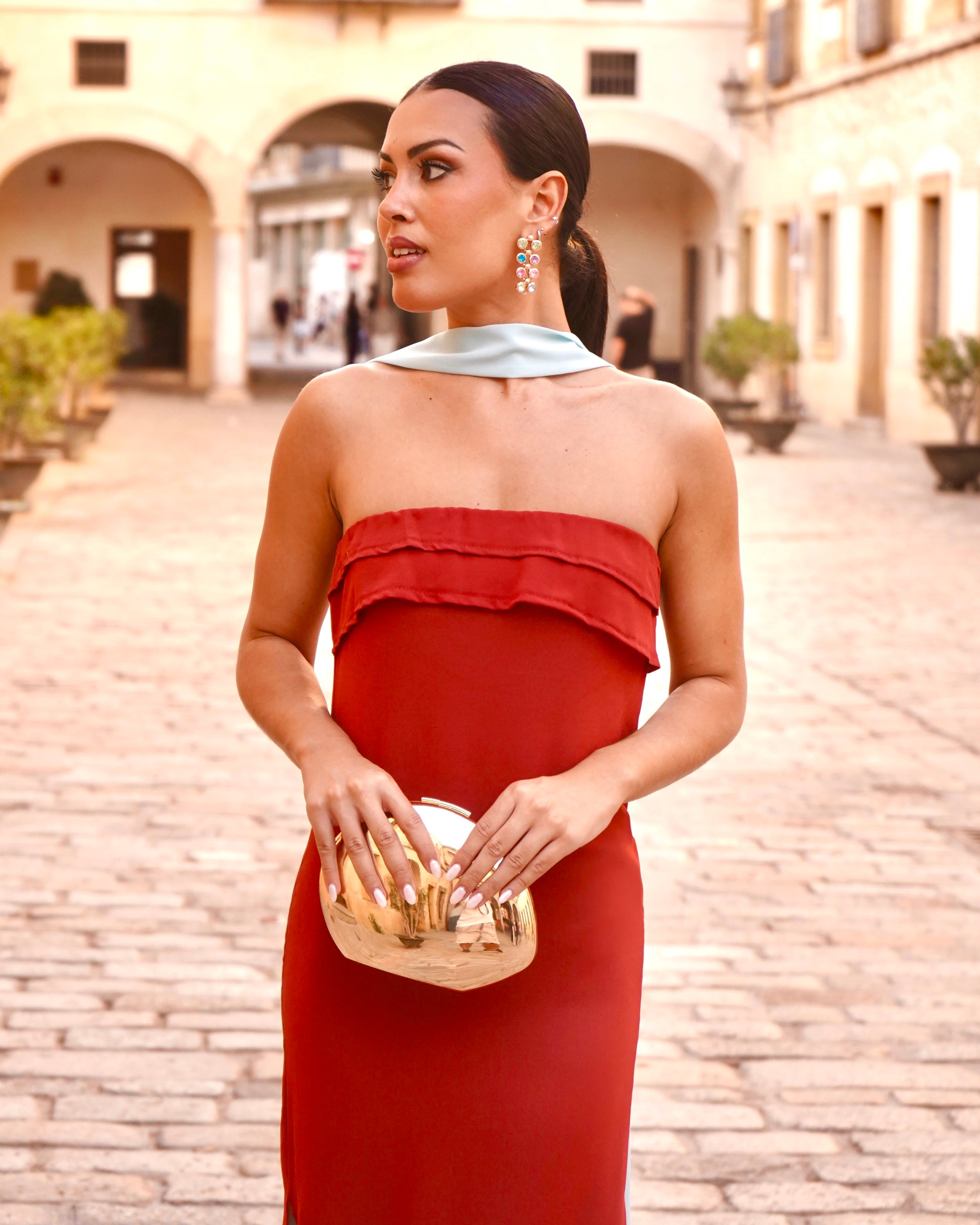 Vestido Sassa Teja/Verde Agua