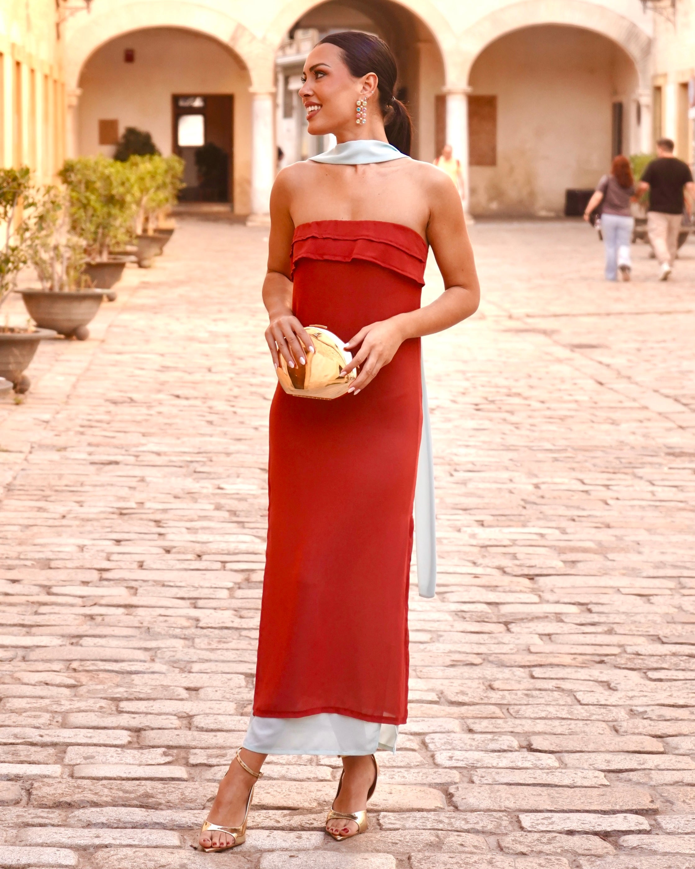 Vestido Sassa Teja/Verde Agua