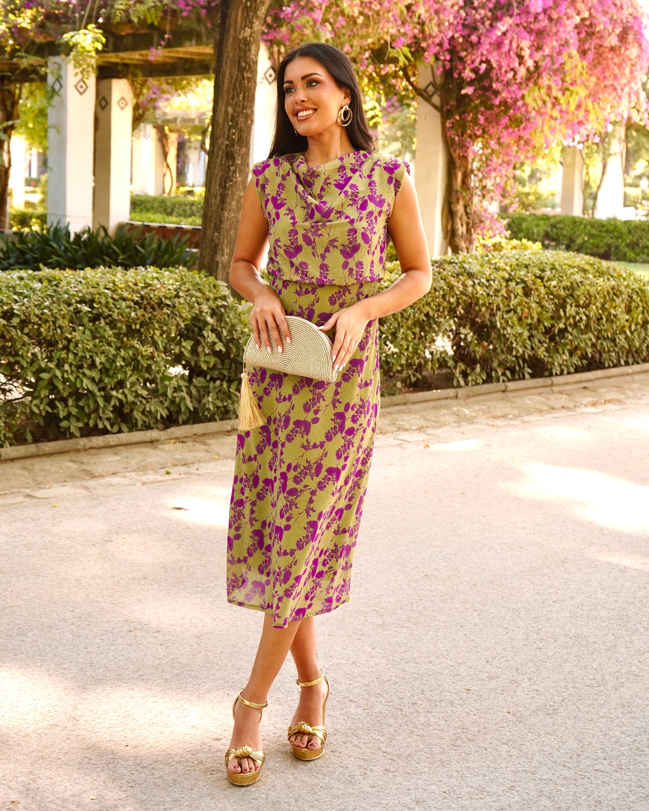Vestido Sonia Verde/Buganvilla