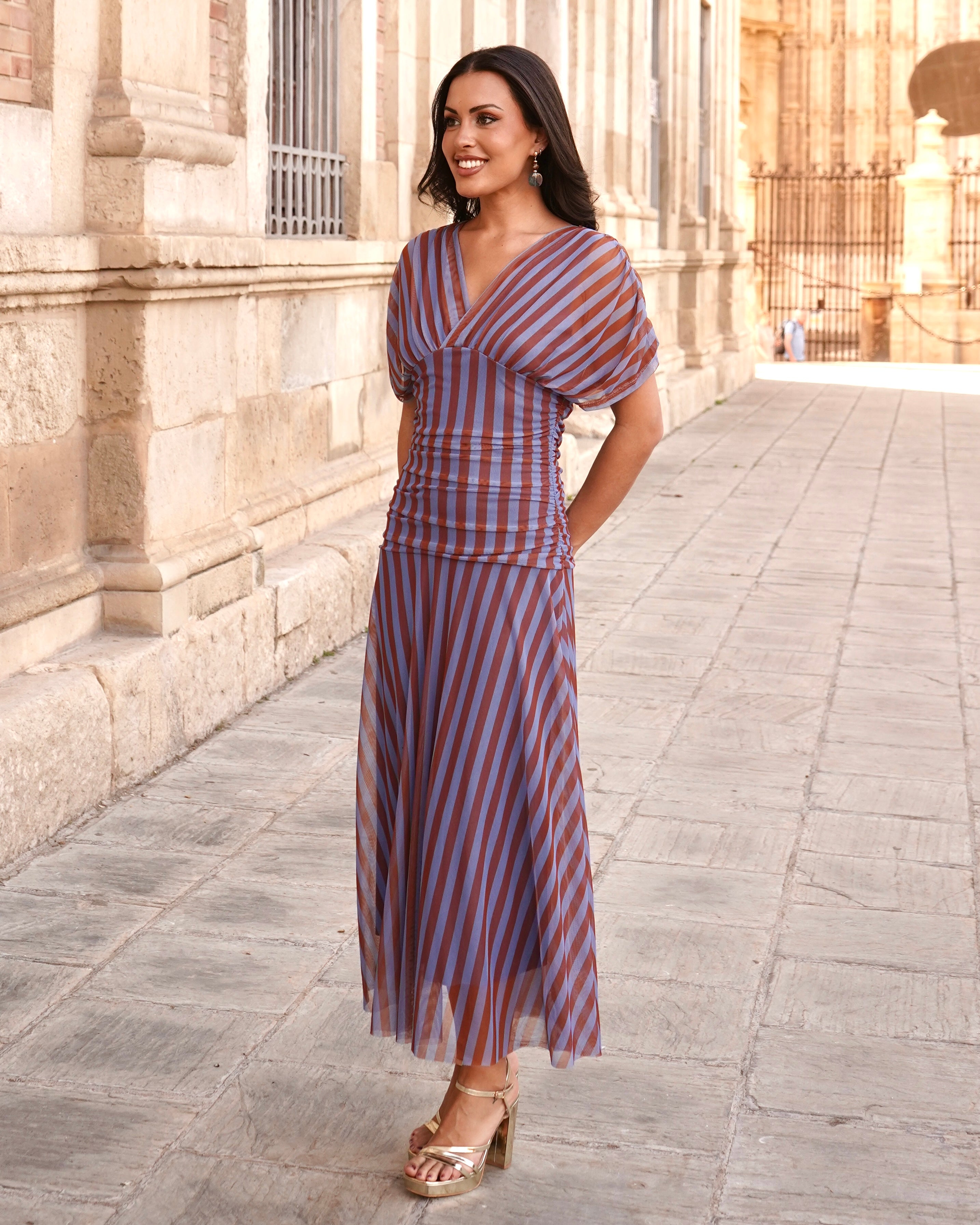 Vestido Grace Azul/Chocolate