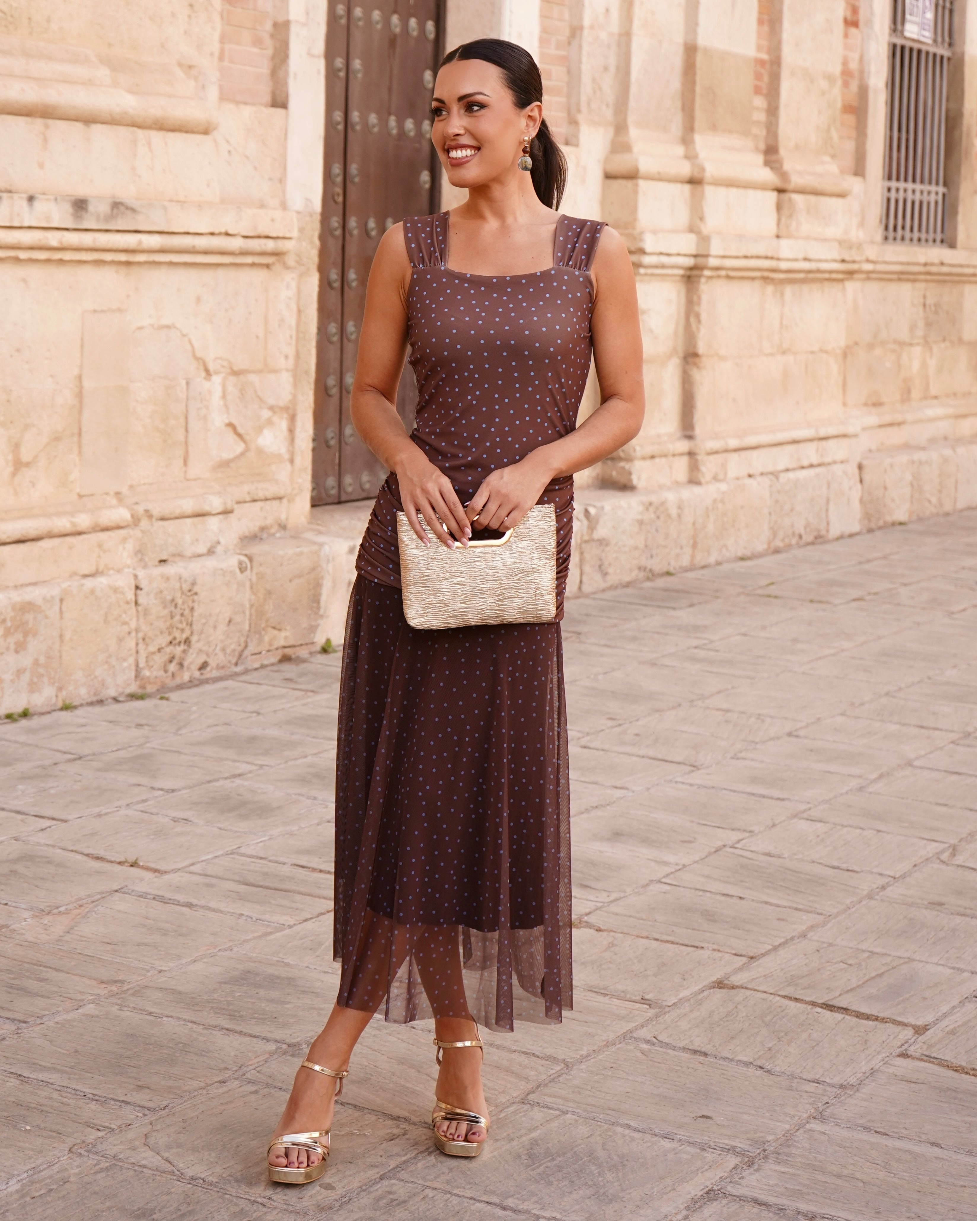 Vestido Salomé Chocolate/Celeste